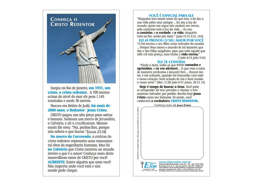 Conheça o Cristo Redentor - Milheiro - Simples -  Personalizado - cód. 2004p - Leia a descrição...