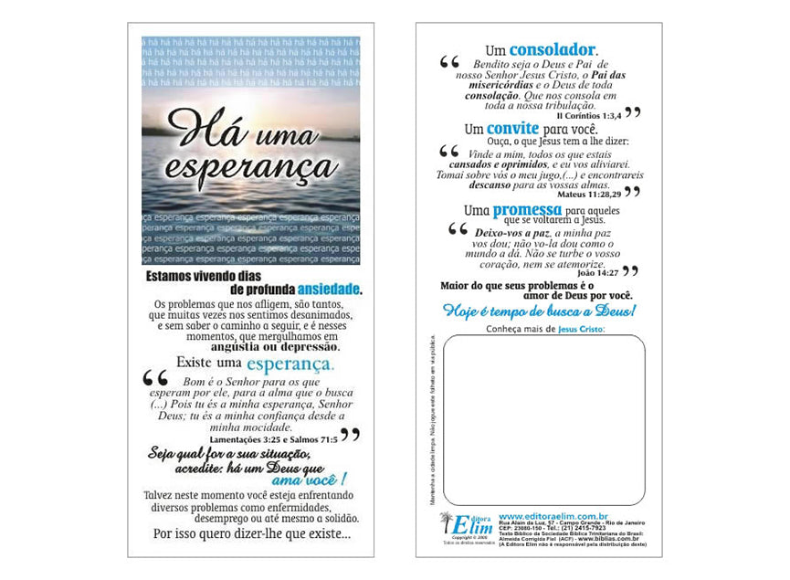 Há uma esperança - Milheiro - Simples - Sem personalização - cód. 2013