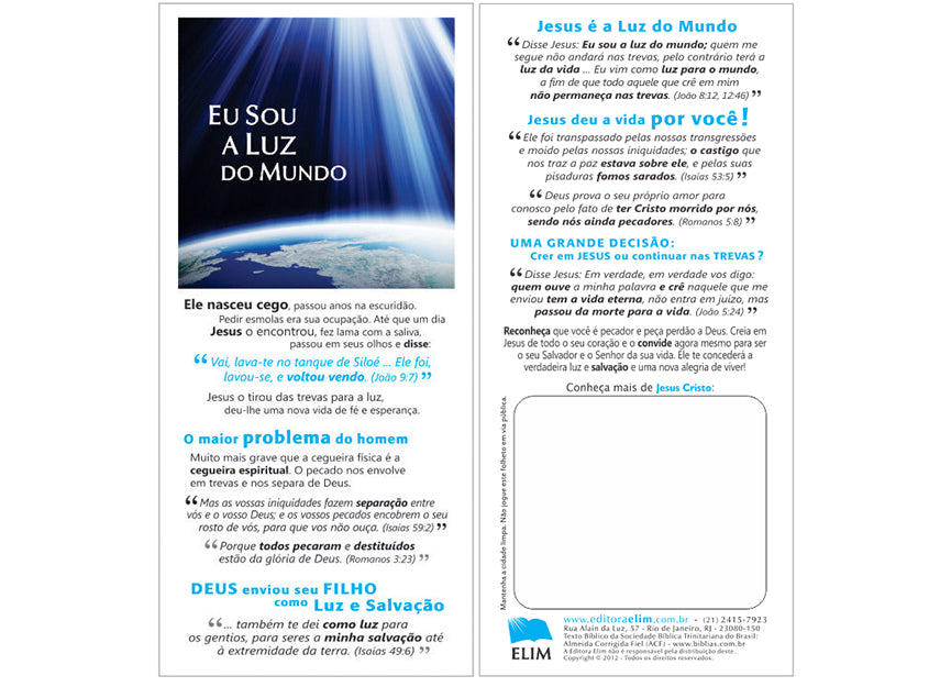 Eu Sou a Luz do Mundo - Milheiro - Simples - Sem personalização - cód. 2009